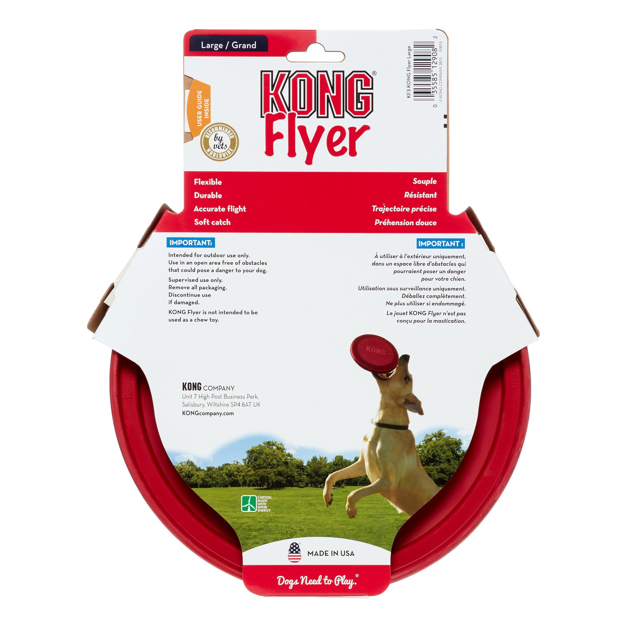 KONG Classic Flyer Rubber Frisbee Dog Toy， Large， Red