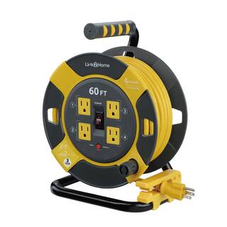 Link2Home 60 ft. 143 Extension Cord Storage Reel with 4 Grounded Outlets and Overload Circuit Breaker EM-EL-600-N