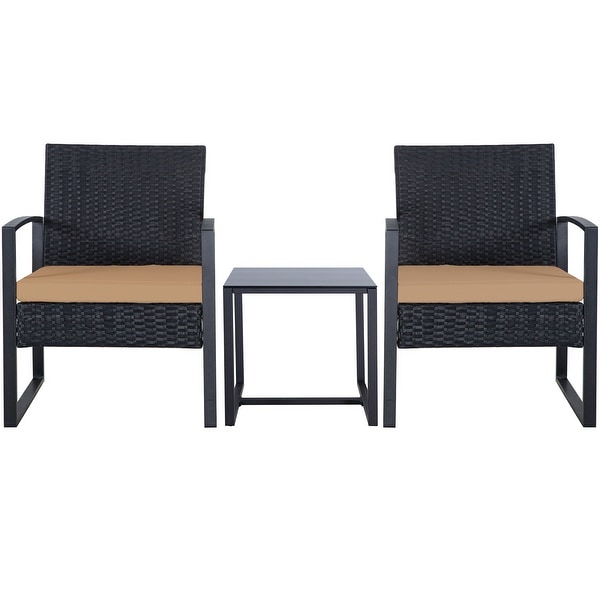 3Pieces Wicker Patio Conversation Set Outdoor Chairs with Cushions