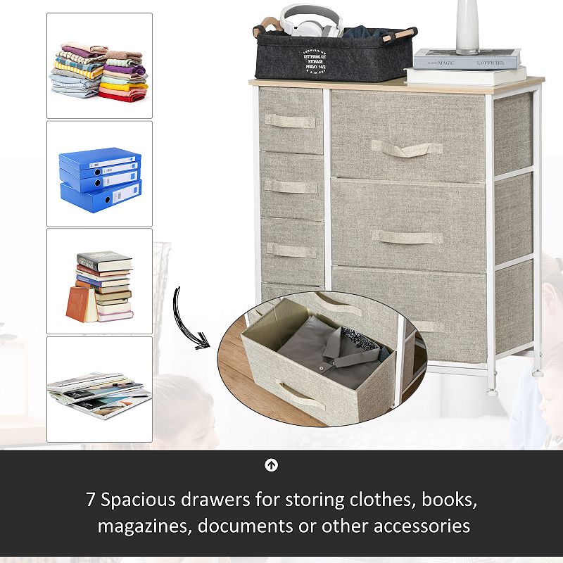 HOMCOM 7 Drawer Dresser Storage Tower Cabinet Organizer Unit Easy Pull Fabric Bins with Metal Frame for Bedroom Closets Grey