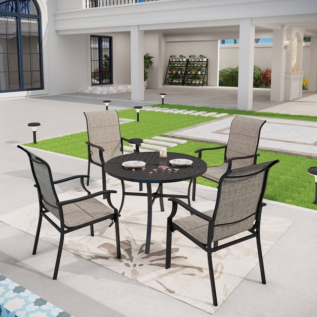 5pc Outdoor Dining Set With Padded Sling Chairs amp Round Metal Table Gray black Captiva Designs