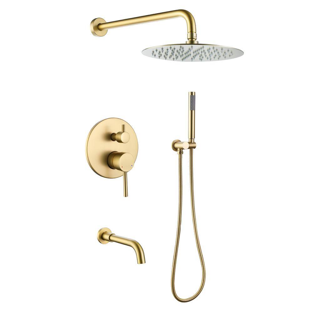 ATKING Round Single-Handle 1-Spray Tub and Shower Faucet with Hand Shower in Brushed Gold HBF-1012