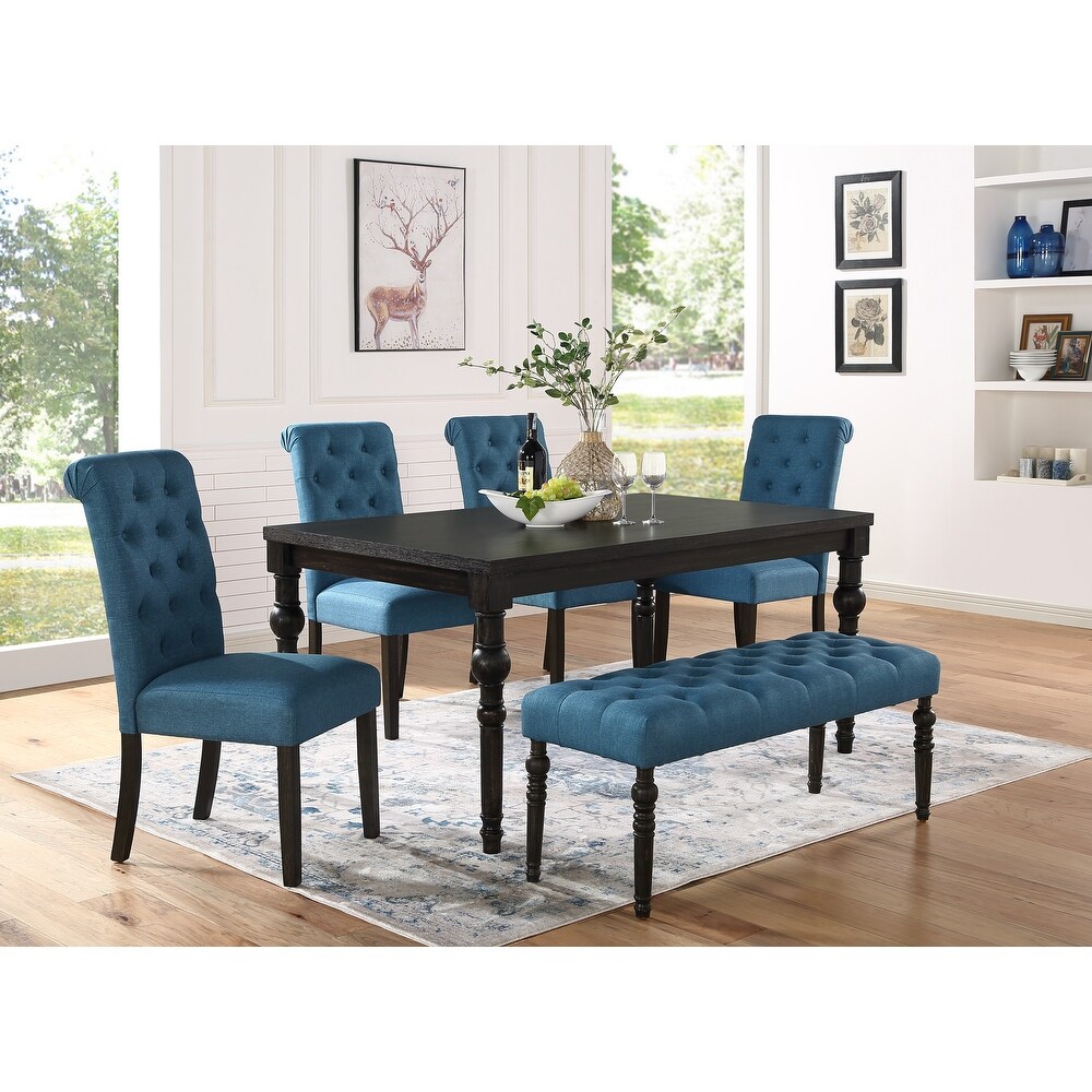 Roundhill Furniture Leviton Upholstered Dark Wash Wood 6 piece Dining Set