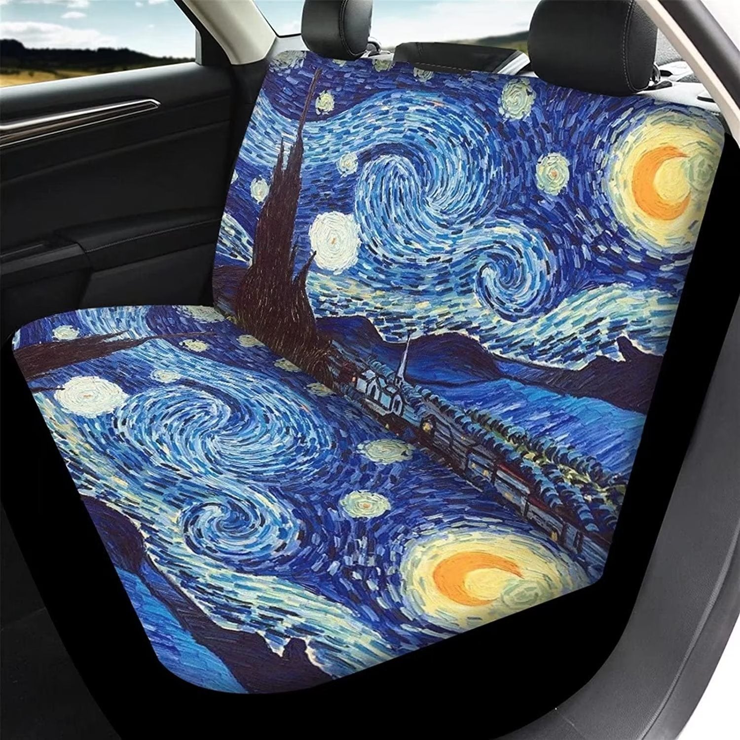 FKELYI Retro Oil Painting Style Women Car Seat Covers Interior Accessories Set of 4pcs，Easy to Install and Clean Suitable Soft Polyester Fabric Blanket Auto Seat Cushion Covers Protectors Fit Most Cars