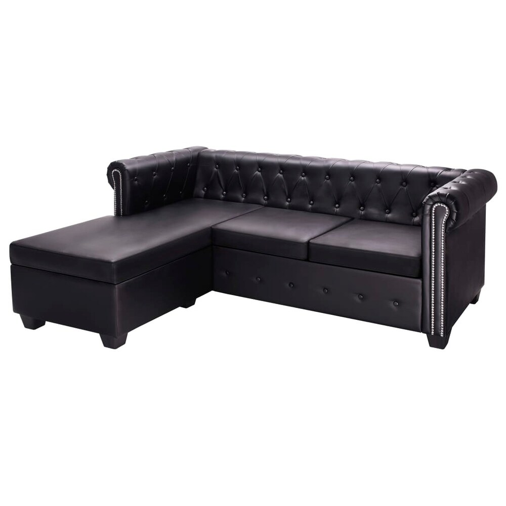 vidaXL L shaped Chesterfield Sofa Artificial Leather Black