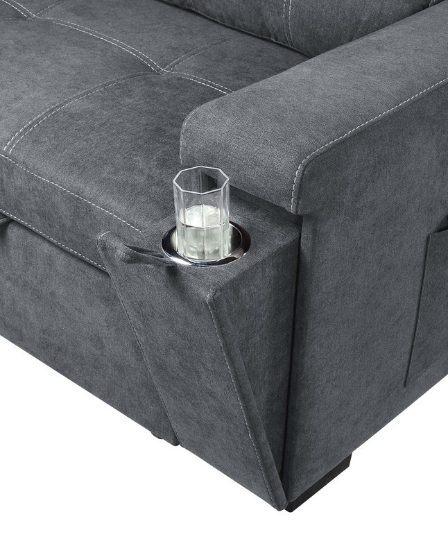 Toby Gray Woven Reversible Sleeper Sectional w/ Storage  Cupholder  USB Port   Transitional   Sleeper Sofas   by Lilola Home  Houzz