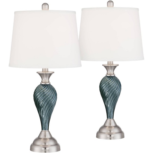 High Twist Column Modern Coastal Table Lamps Set Of 2 Green blue Glass Living Room Bedroom Bedside Nightstand House Office