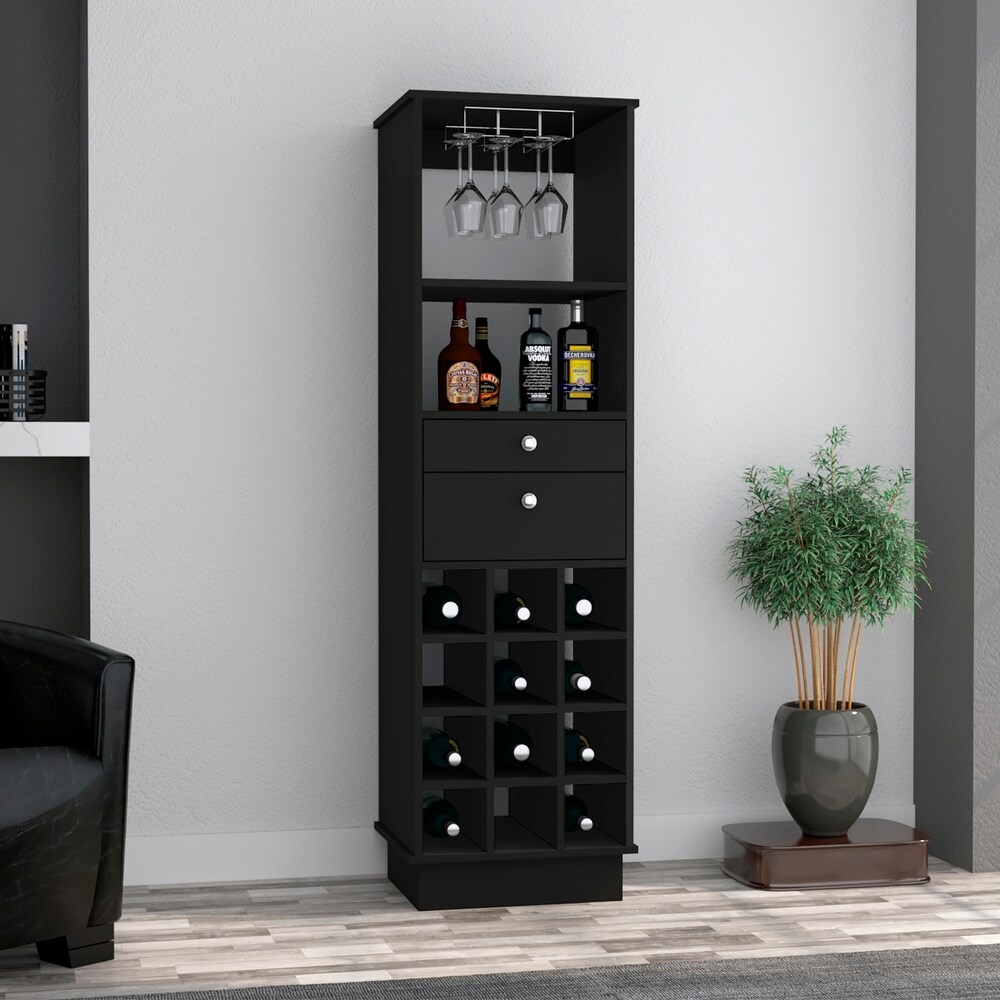 Pierpont 12 Bottle 2 Drawer 1 Shelf Bar Cabinet Black Wengue