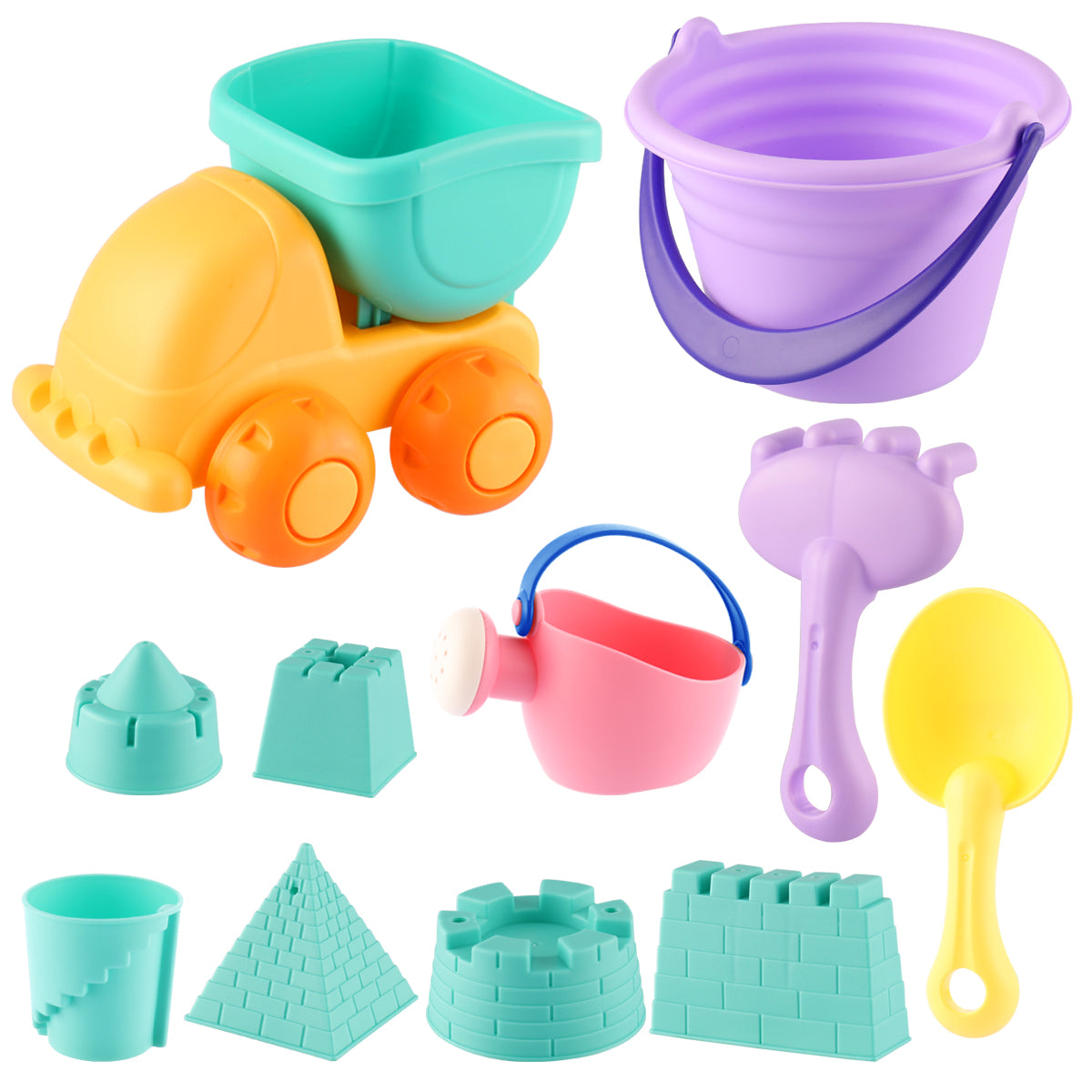 Topchances 11 Pieces Kids Beach Sand Toys Set Including Sand Truck, Molds, Bucket, Shovel Tool Kits with Mesh Bag for Kids Toddlers Gifts