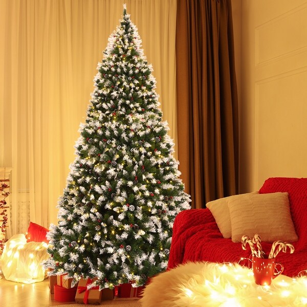 Gymax 6/7.5/9 FT Prelit Snow Sprayed Christmas Tree Artificial Xmas