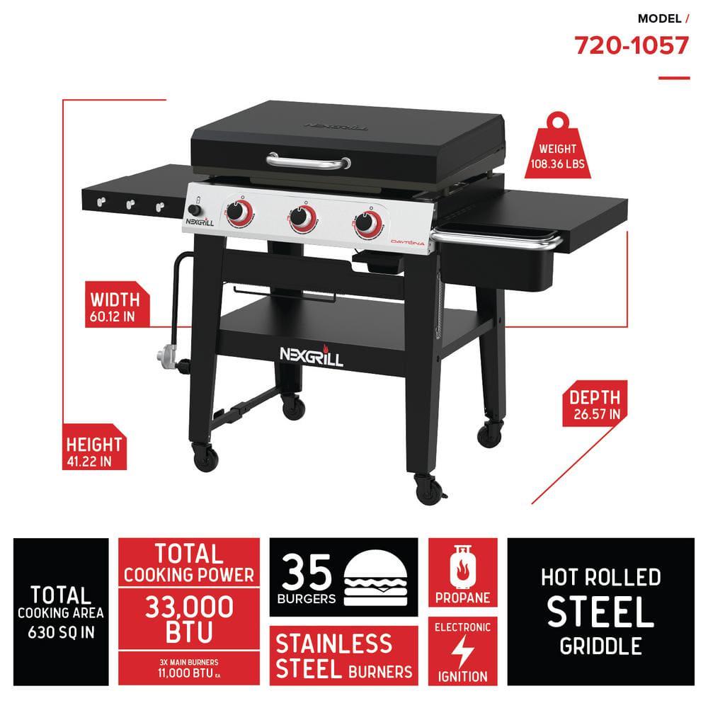 Nexgrill Daytona 3Burner 30 in Propane Gas Griddle in Black with Lid