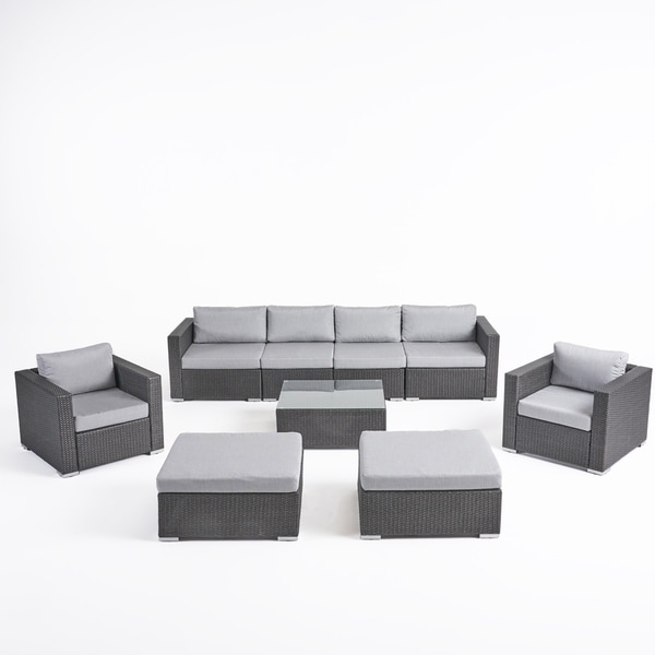 Santa Rosa Outdoor Wicker 9Piece Sectional Sofa with Cushions