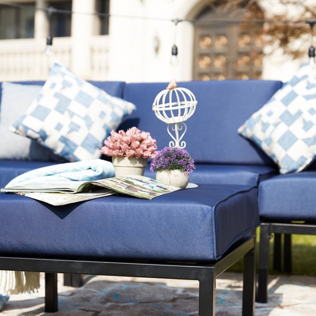 Patio Festival 4pc Steel Outdoor Patio Sectional Sofa With Cushions Furniture Set Blue