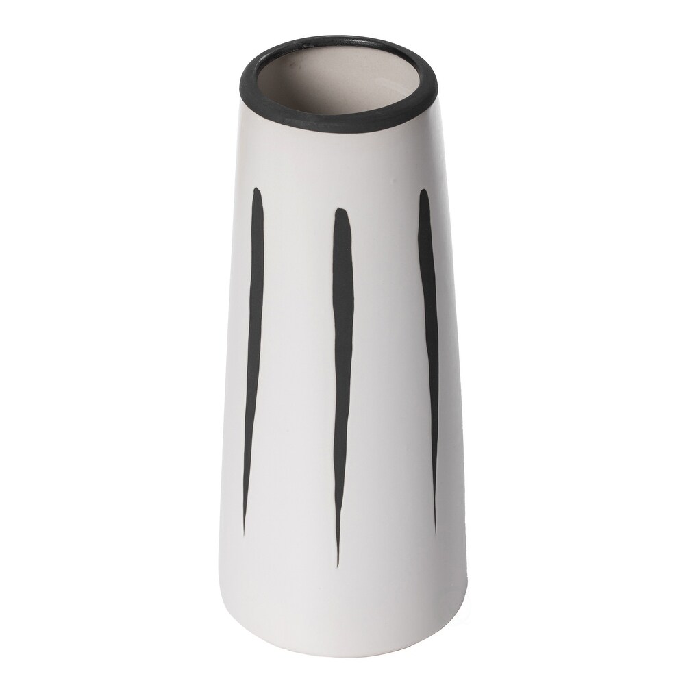 Ceramic Modern Painted Brushstrokes Tapered Flower Table Vase  Black and White