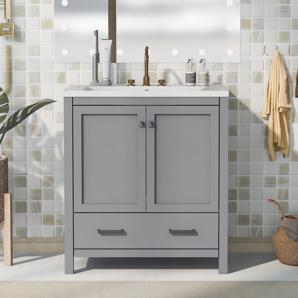 Multifunction Bathroom Vanity with Single Sink  Combo Cabinet Undermount Sink Storage Cabinet with Pull out Darwer  Grey