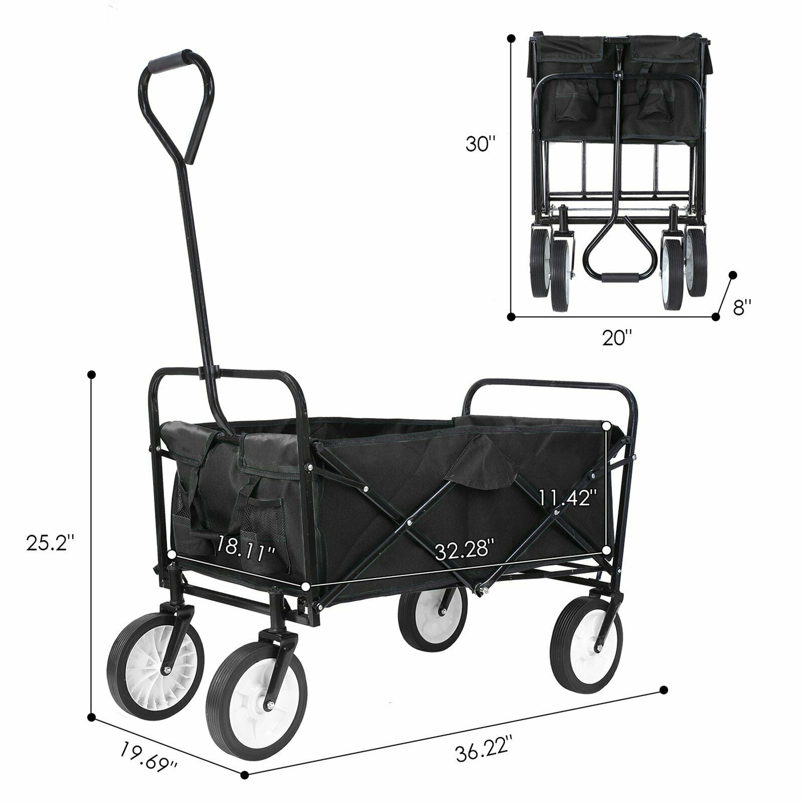 Increkid Collapsible Folding Utility Wagon Outdoor Garden Cart