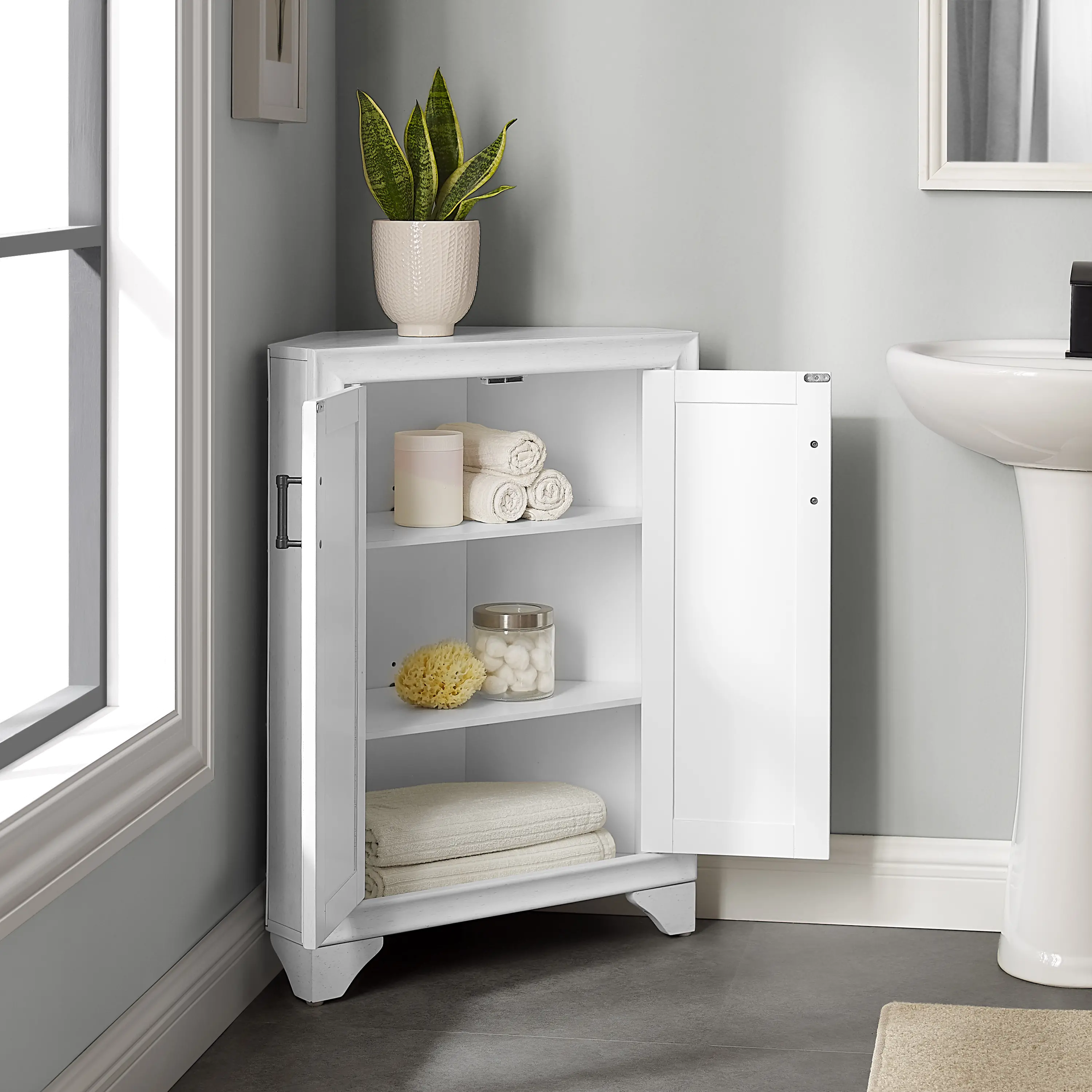 Tara White Corner Storage Cabinet