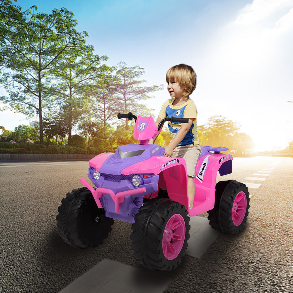 12V Battery-Powered Ride-On for Kids Electric 4-Wheeler Quad ATV Ride On Toy w/ Music Horn LED Lights 2 Speeds for Boys Girls Ages 3-7, Pink