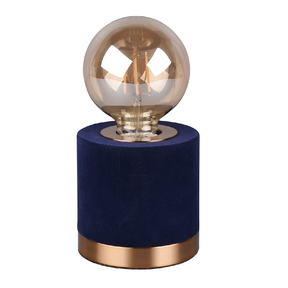 Britalia BR50691012 Blue Velvet Suede & Brushed Gold Vintage Cylindrical Table Lamp 11cm