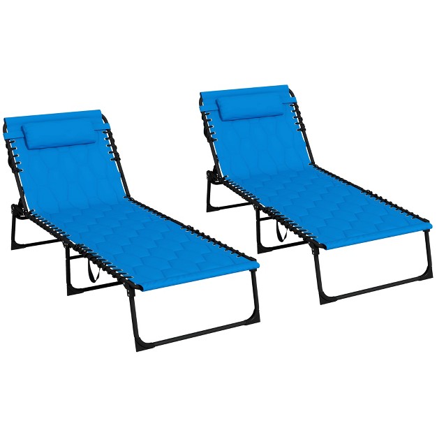 Outsunny Folding Chaise Lounge Set With 5 level Reclining Back Outdoor Lounge Chairs With Padded Seat Blue