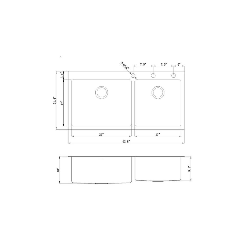 eModernDecor Drop-in Top Mount 16-Gauge Stainless Steel 42-78 in x 21-12 in x 10 in 6040 Offset Double Bowl Kitchen Sink Combo ARL-RT4321