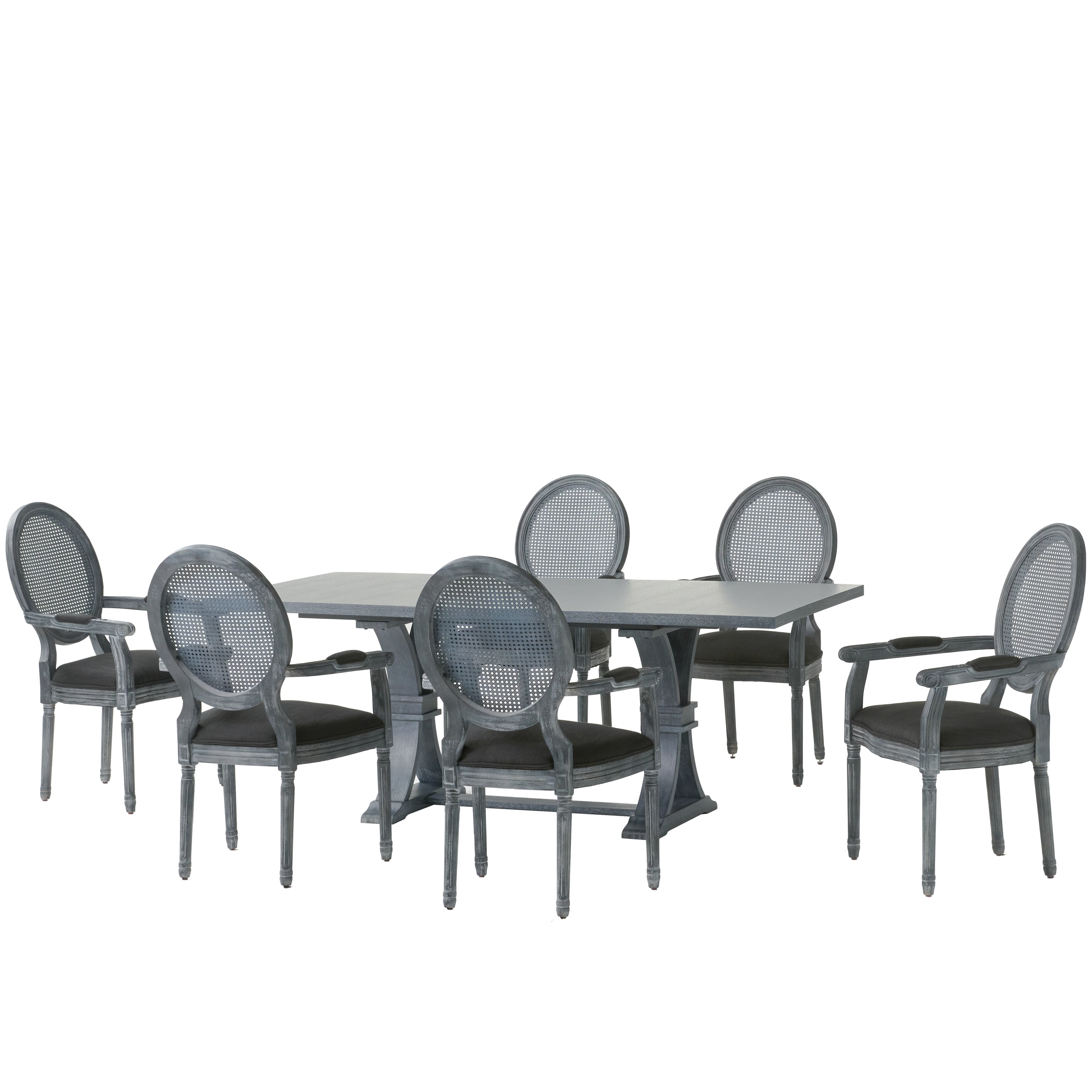 Ismay French Country Wood and Cane 7-Piece Expandable Dining Set