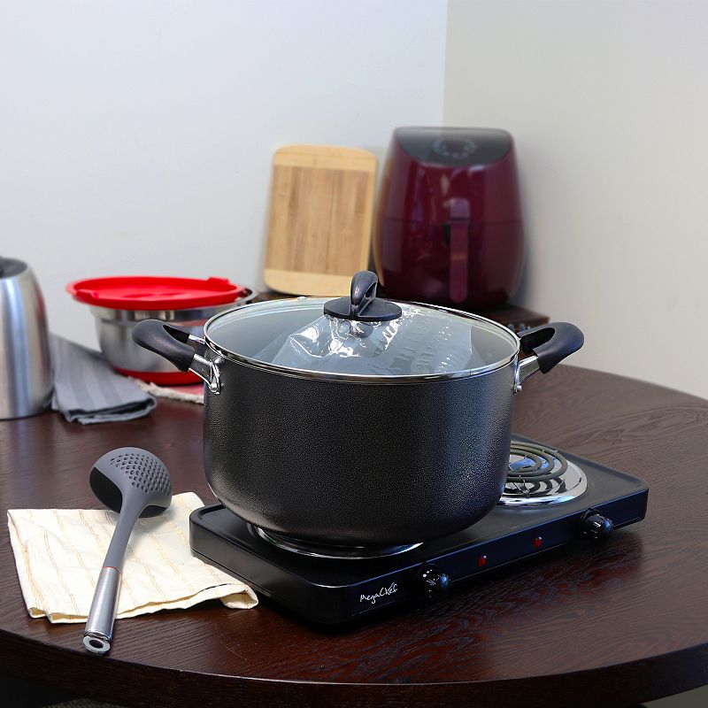 Oster Cocina Clairborne 6 Quart Aluminum Hammered Tone Dutch Oven with Lid in Charcoal Grey