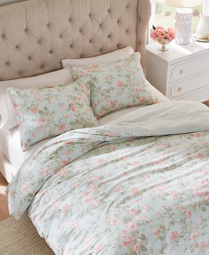 Laura Ashley Madelynn Cotton Reversible 2 Piece Duvet Cover Set， Twin