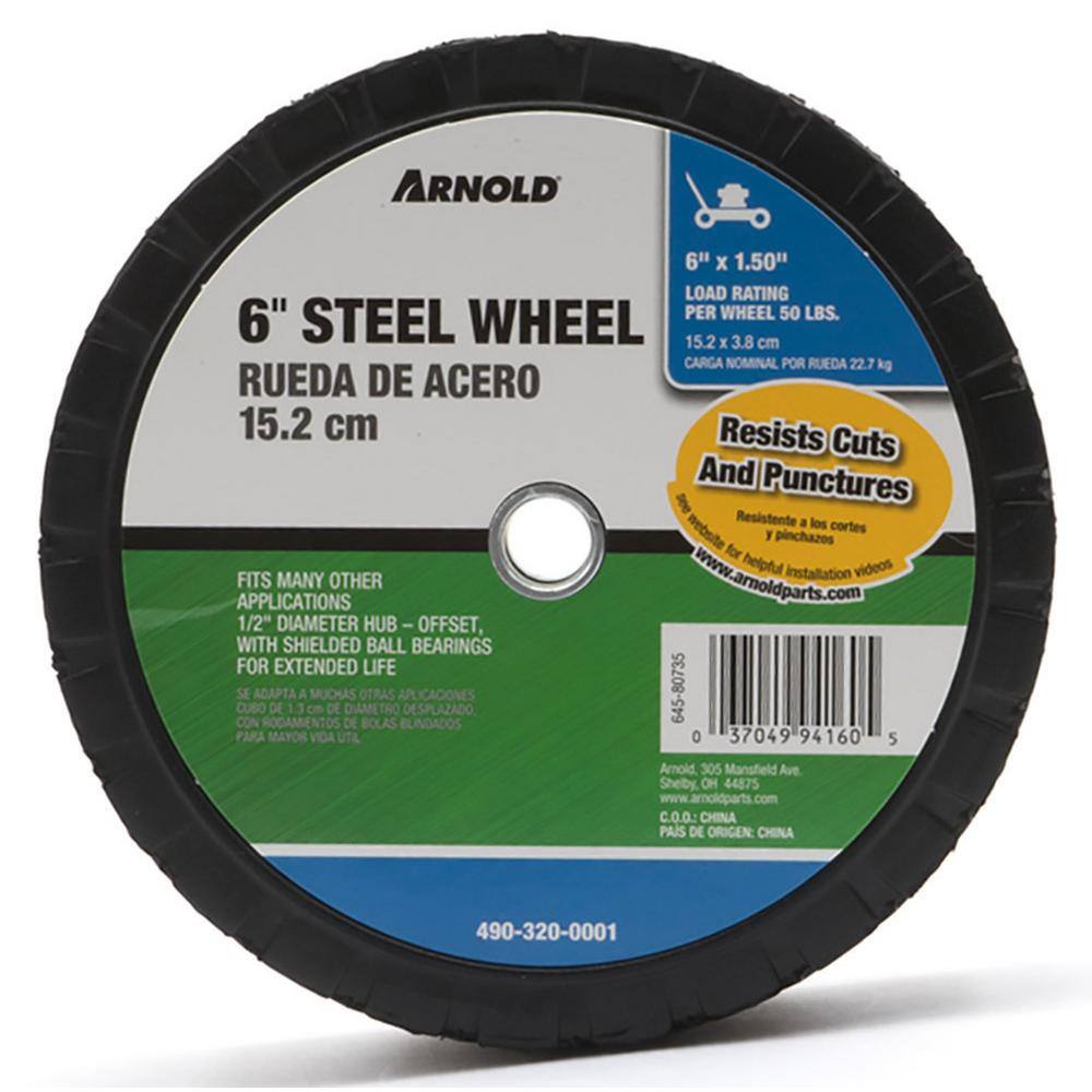 Arnold 6 in. x 1.5 in. Universal Steel Wheel with Shielded Ball Bearings for Extended Life 490-320-0001