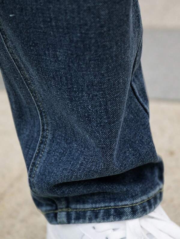Men Ripped Straight Leg Jeans