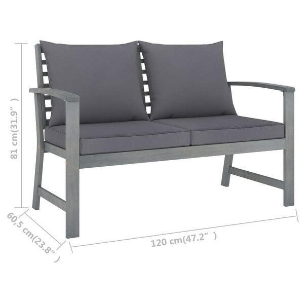 3 Piece Garden Lounge Set with Cushion Solid Acacia Wood Gray - Overstock - 35105728