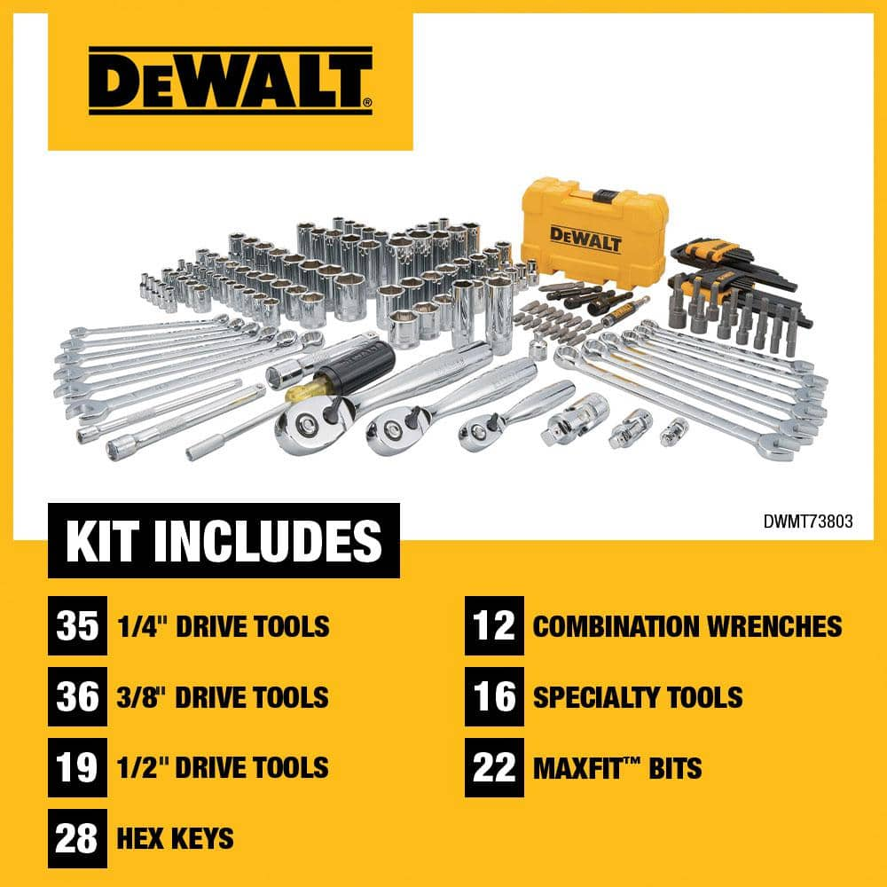 DEWALT 1/4 in., 3/8 in. and ½ in. Drive Polished Chrome Mechanics Tool Set (168-Piece) DWMT73803