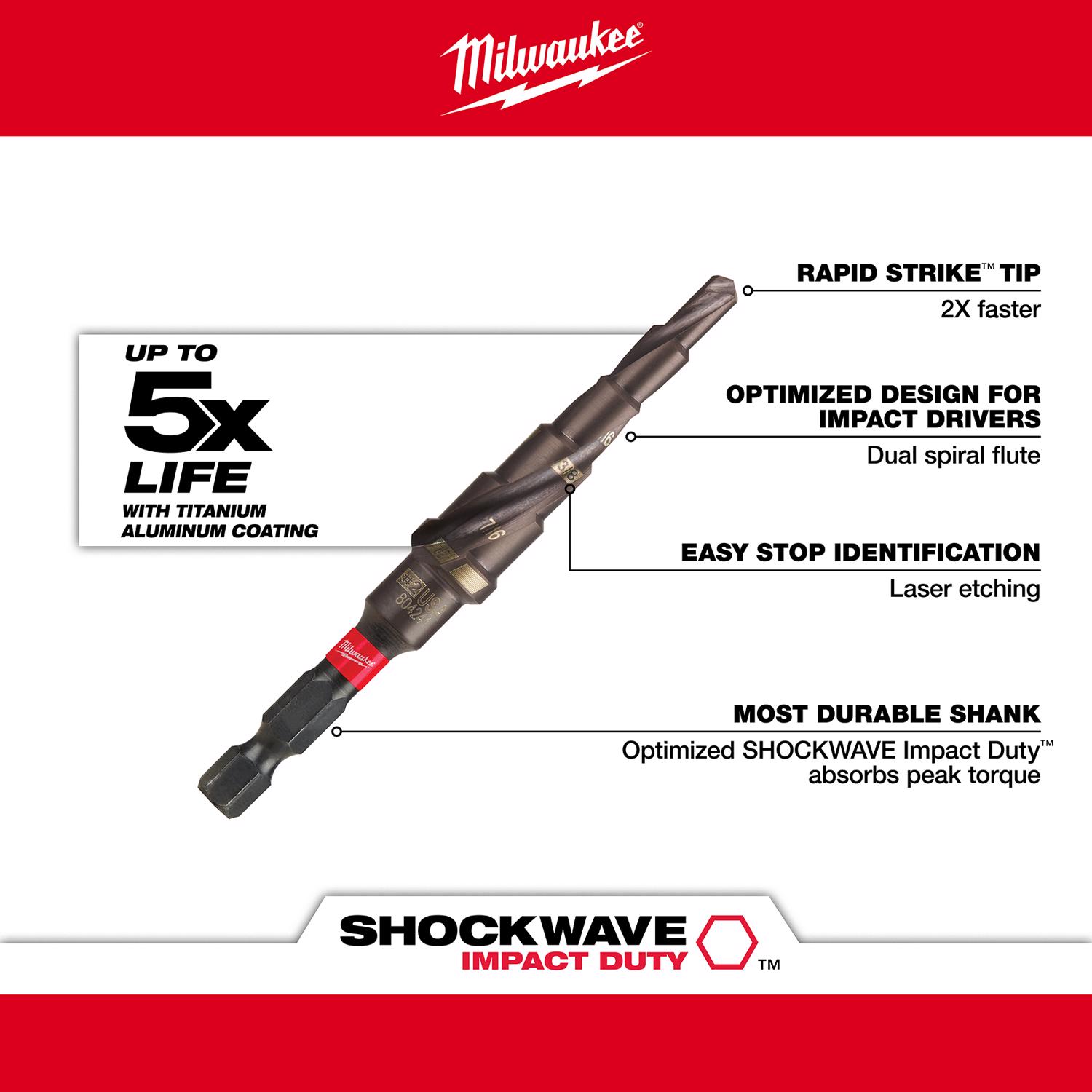 MW Shockwave 3/16 to 1/2 in. X 3.68 in. L High Speed Steel Impact Step Drill Bit 1 pc