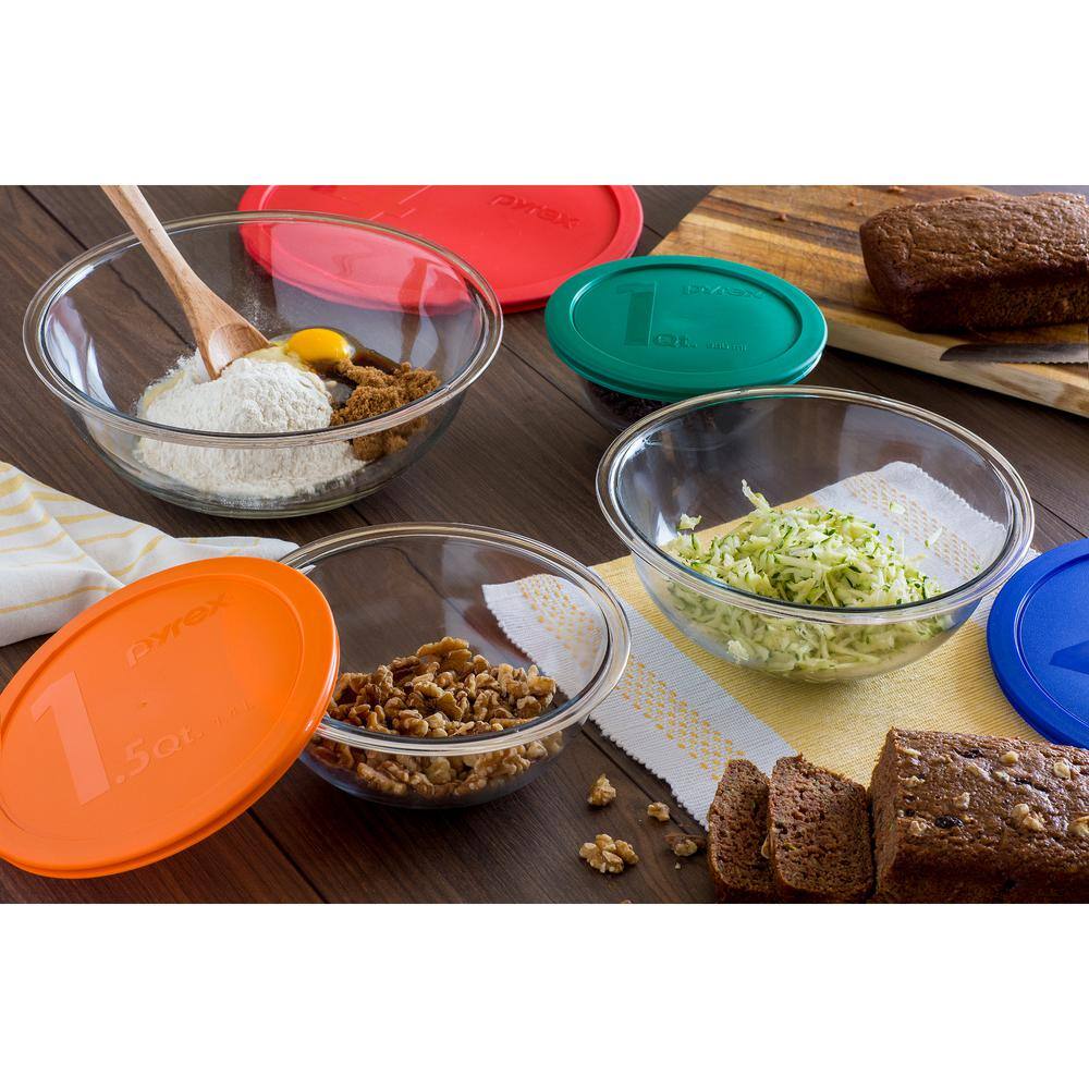 Pyrex Smart Essentials 6-Piece Glass Mixing Bowl Set with Assorted Colored Lids 1071025