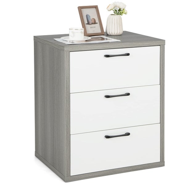 3 Drawer Dresser， 26 Tall Wood Drawer Chest Dresser Cabinet with Storage and Gray Grain， Storage Cabinet - as picture - - 37668440