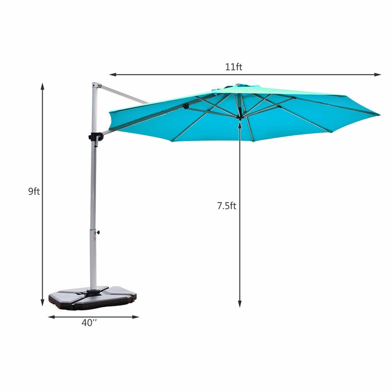 11 FT Patio Offset Cantilever Umbrella 360° Rotation Tilt with Cross Base & Crank Handle