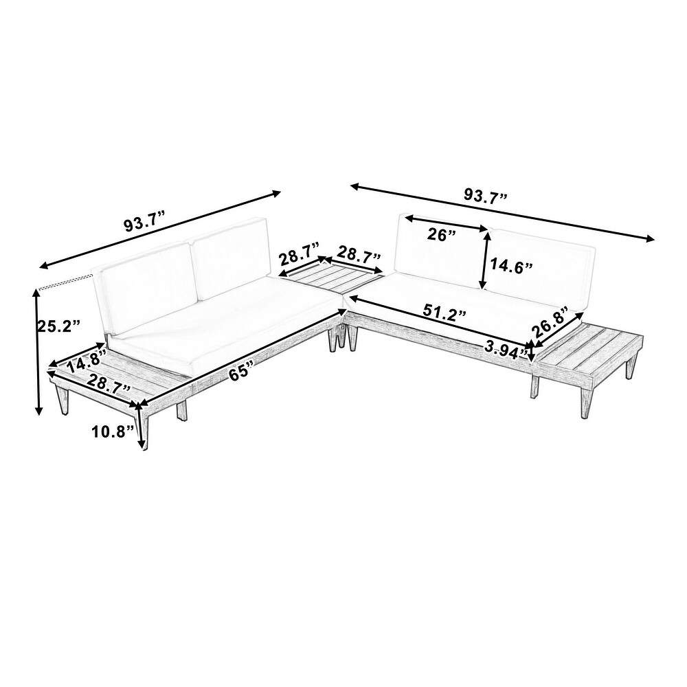 3 Piece Patio Furniture Set Sectional Sofa Set with Side Table Cushions