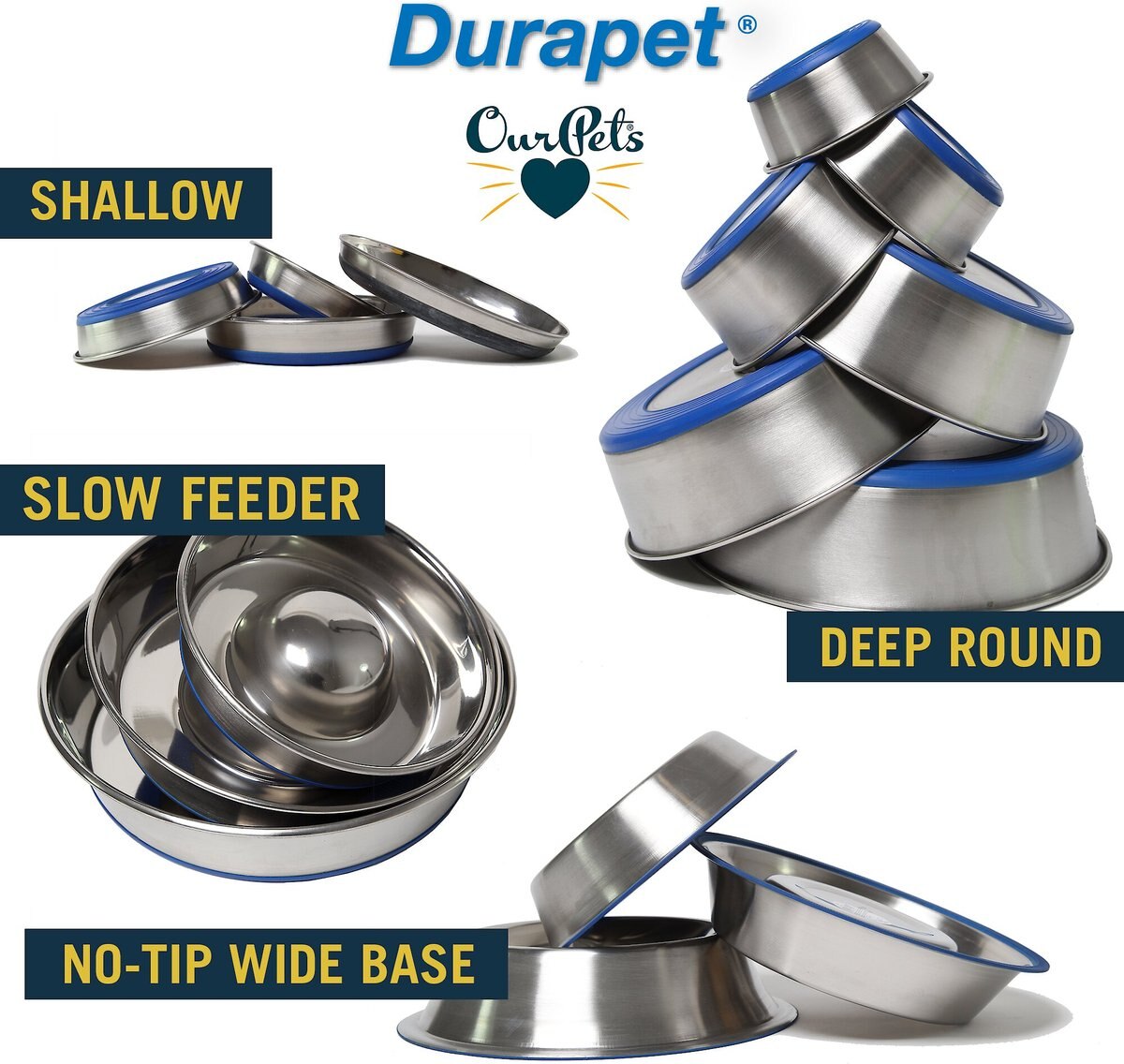 OurPets Durapet Premium Rubber-Bonded Stainless Steel Bowl