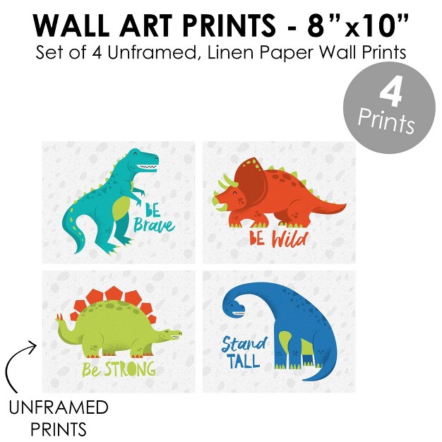 Big Dot Of Happiness Roar Dinosaur Unframed Dino Trex Nursery And Kids Room Linen Paper Wall Art Set Of 4 Artisms 8 X 10 Inches