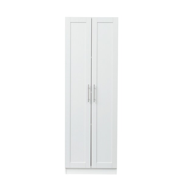 Wood High Wardrobe Cabinet with 4 Storage Spaces and 2 Doors - - 36394683