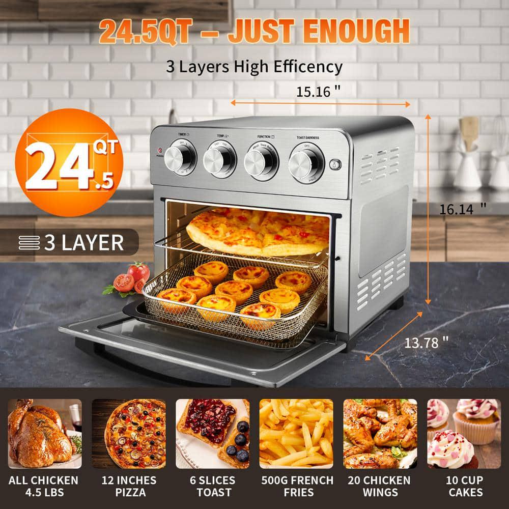 245 qt Silver Air Fryer Oven Countertop Toaster Oven Stainless Steel Geek Chef with 3Rack Levels and 16 Preset Modes