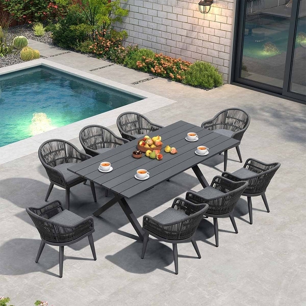 PURPLE LEAF Patio Dining Set with Outdoor Aluminium Dining Table and Woven Rattan Chairs