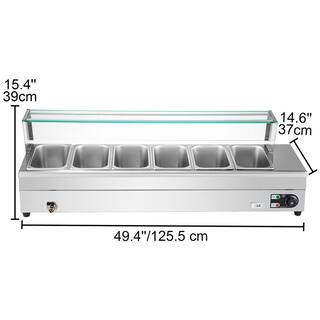 VEVOR 6 Pan x 13 GN Stainless Steel Commercial Food Steam Table 6 in. Deep 1500Watt Electric Countertop Food Warmer 42 Qt. BLZBWTC6PB3600001V1