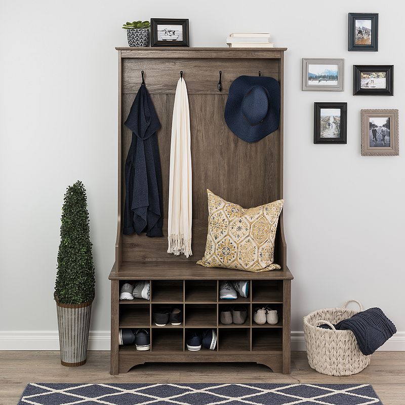 Prepac Drifted Gray Hall Tree with Shoe Storage