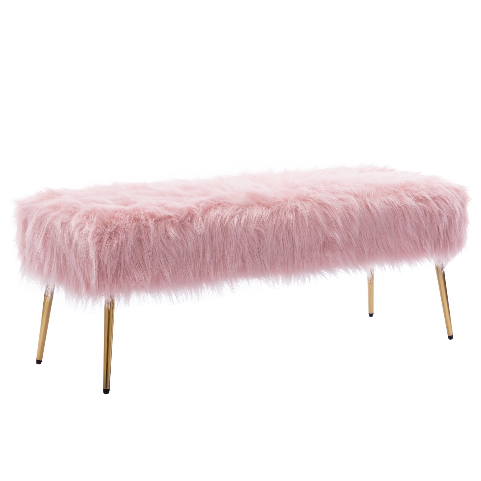 Duhome Elegant Lifestyle Velvet Upholstered Bench, Faux Fur Ottoman Bench End of Bed Bench for Bedroom Entryway, Pink