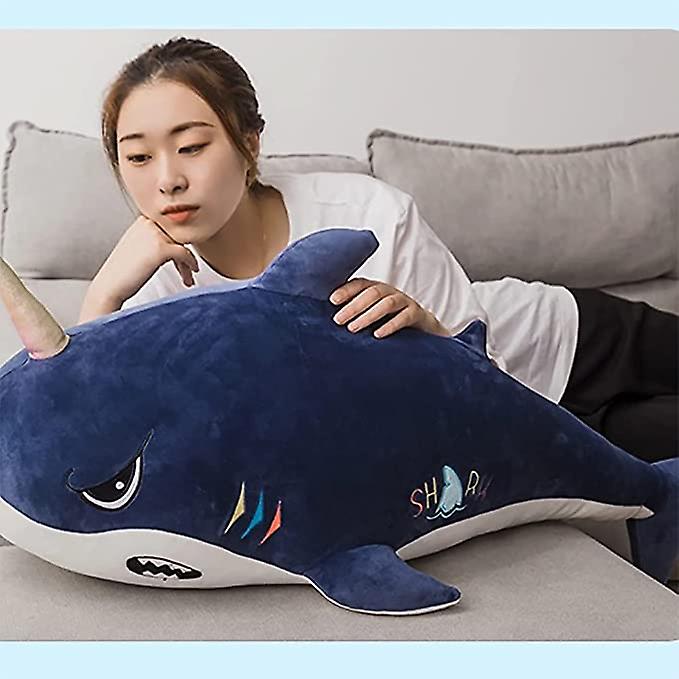 Lovely Dark Blue Shark Plush Toy Stuffed Animal Pillow Gifts For Kids Thanksgiving Gift(dark Blue Shark， 23.6'')