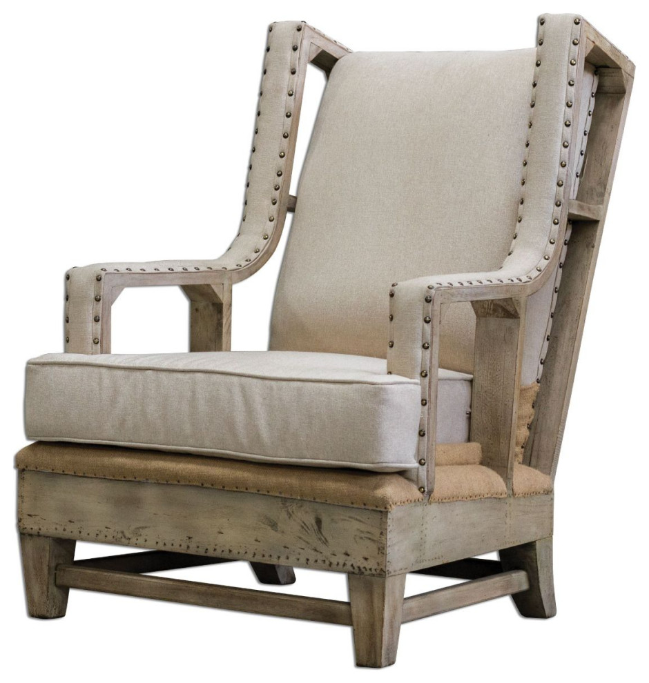 Uttermost Schafer Linen Armchair   Farmhouse   Armchairs And Accent Chairs   by Hudson Home Decor  Houzz