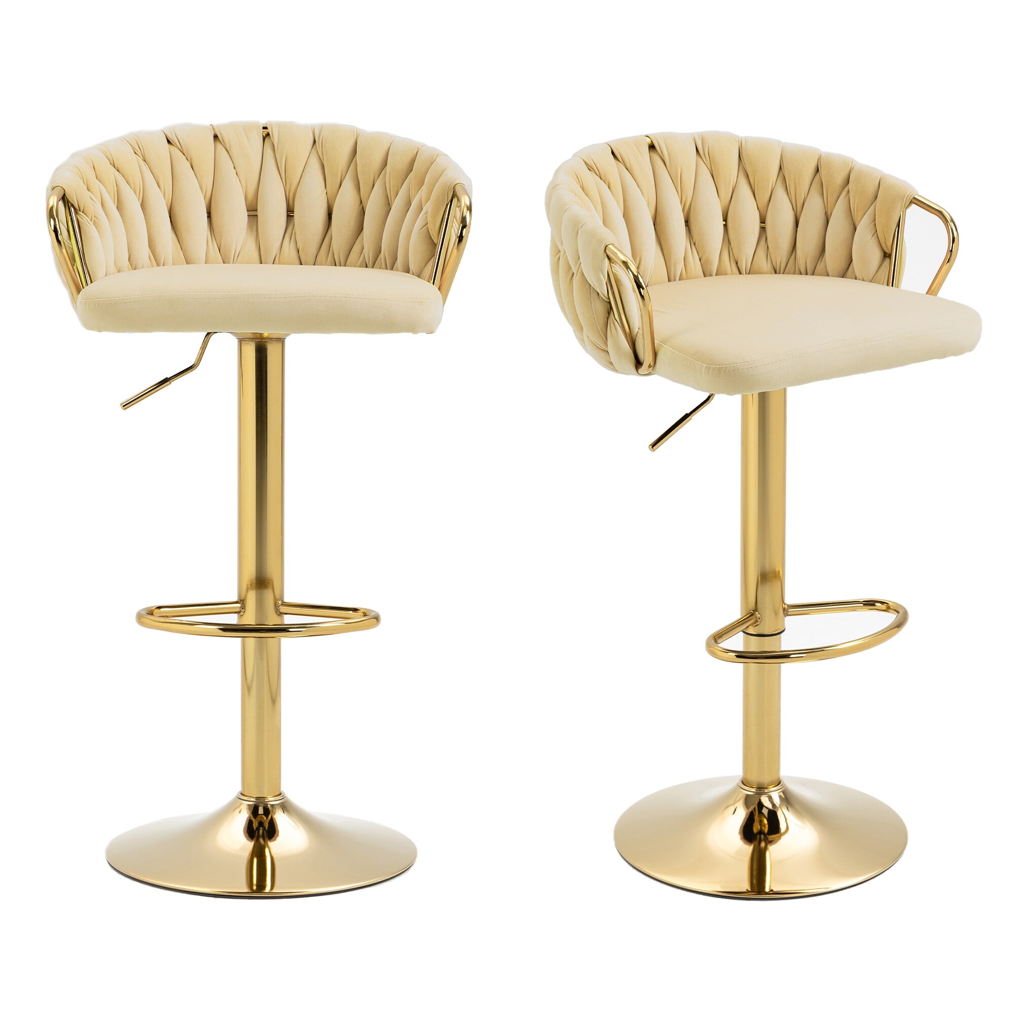 Set of 2 Bar Stool Adjustable Height Swivel Velvet Woven