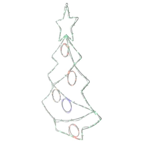 28 LED Lighted Christmas Tree with Ornaments Window Silhouette