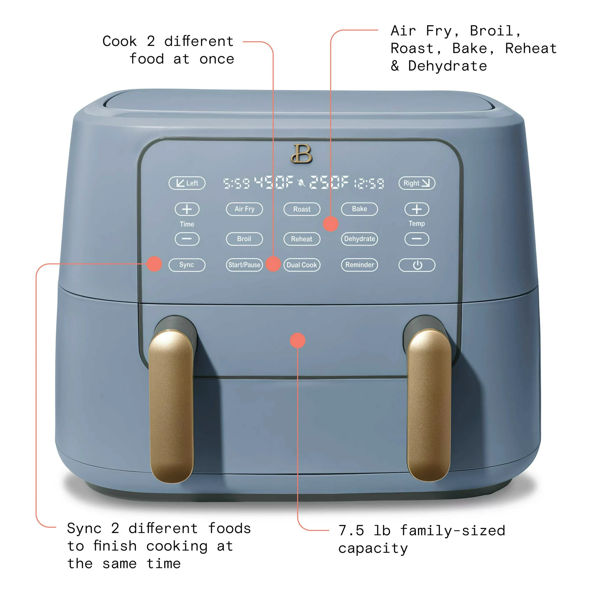 Beautiful 9QT TriZone Air Fryer， Cornflower Blue by Drew Barrymore